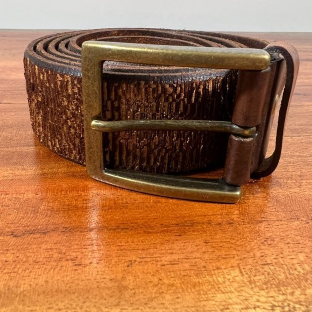 KINGSPORT Tan Genuine Leather‎ Made in Italy Belt Solid Brass Buckle Belt (54)